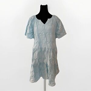 Cloth Portrait Womans Dress Sz L Blue Quilted Pintuck Easter Spring Tiered NWOT